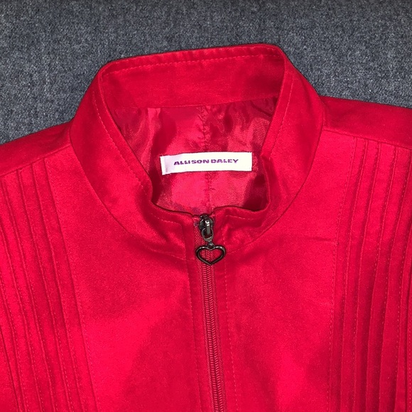 Vintage Allison Daley, Red faux suede bomber jacket - Picture 2 of 3